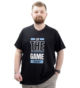 Mode XL Büyük Beden Erkek Baskılı T-Shirt BEGIN U24056 Siyah