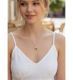 Çelik Gold Taşlı Deniz Yıldızı Yeşil İstiridye Kolye - 25ctr436