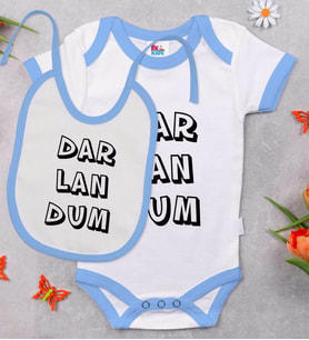 BK Kids Darlandum Tasarımlı Mavi Bebek Body Zıbın ve Mama Önlüğü Hediye Seti-2