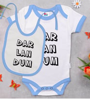 BK Kids Darlandum Tasarımlı Mavi Bebek Body Zıbın ve Mama Önlüğü Hediye Seti-2