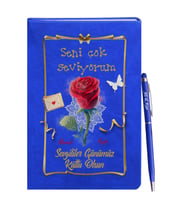 Sevgililer Gününe Özel Mavi Defter Kalem Hediye Seti 17