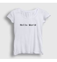 Presmono Kadın Beyaz Hello World Coder Programmer Developer Yazılımcı T-Shirt 334597tt (Beyaz)