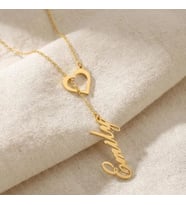 Dikey İç İçe Sallantılı İsim Kalp Kolye 925K Gümüş (Gold)