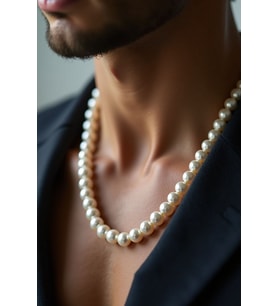 Luxury Erkek Kolyesi Beyaz İncili Erkek Kolye