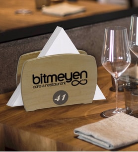 Restoran & Cafe & Barlara Özel Logolu Lüks Ahşap Peçetelik-2