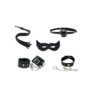 Siyah 5 Parça Kırbaç Kelepçe Aksesuar Fantezi Fetish Set