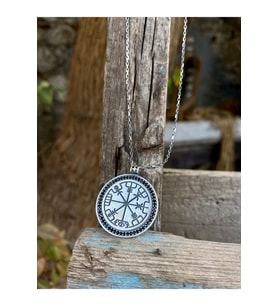 Viking Runes Viking Pusulası Gümüş Kolye