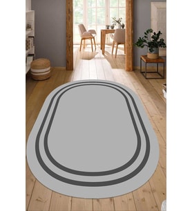 Dijital Baskılı Kaymaz Taban Yıkanabilir Oval Salon Halısı Mutfak Halısı Yolluk NDO-HT-433 (Gri)