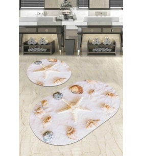 Kemik Marin Desen Banyo Halısı Klozet Oval Paspas Seti BS078