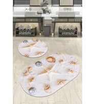 Kemik Marin Desen Banyo Halısı Klozet Oval Paspas Seti BS078