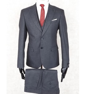 Jan Carlucci Slim Fit Sivri Yaka-Çift Yırtmaç Gri Drop 6 Yelekli Takım Elbise