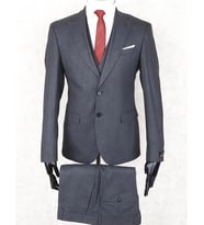 Jan Carlucci Slim Fit Sivri Yaka-Çift Yırtmaç  Gri Drop 6 Yelekli Takım Elbise