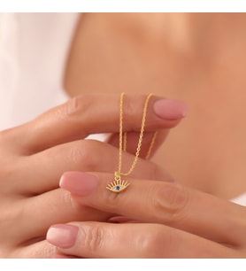 925 Ayar Gümüş Taşlı Minimal Göz Kolye (Gold)