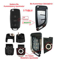VW Golf Polo Jetta Bora Passat Transporter 3 Tuşlu Dönüşüm Çevirici Anahtar Kumanda Kabı Oto Anahtar