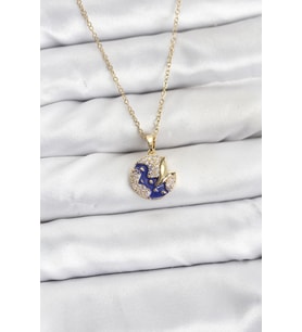 316L Çelik Zincir Gold Renk Gece Model Zirkon Taşlı Kadın Kolye - TJ-BKO10891