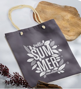 BK Gift Yaz Temalı Antrasit Halat Saplı Kumaş Plaj Çantası -1, Baskılı Omuz Çantası, Alışveriş Çantası, Arkadaşa Hediye, Sevgiliye Hediye