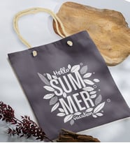 BK Gift Yaz Temalı Antrasit Halat Saplı Kumaş Plaj Çantası -1, Baskılı Omuz Çantası, Alışveriş Çantası, Arkadaşa Hediye, Sevgiliye Hediye