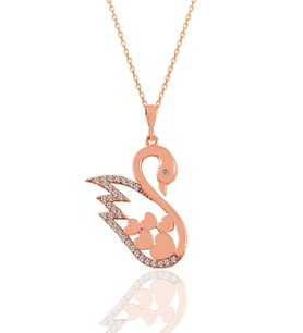 Söğütlü Silver Gümüş rose zirkon taşlı kalpli kuğu kolye