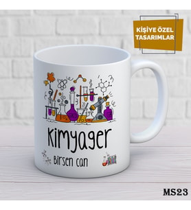 Kişiye Özel Meslek Temalı Kupa  İsimli & Fotoğraflı Premium Hediye Bardak Kimyager