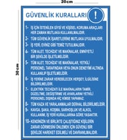 Metal Güvenlik Kuralları 20cm x 30cm A4 Büyüklüğünde Uyarı Levhası Yönlendirme Tabelası