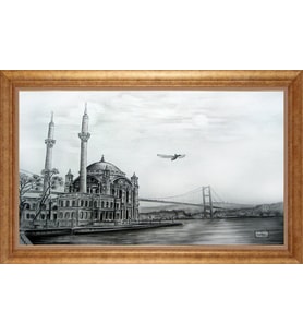 Çerçeveli Paspartulu Manzara Tablo bm1927 (Gold)