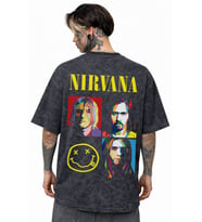 Nirvana Rock Metal Müzik Grubu Sırt Baskılı Unisex Oversize Eskitme Yıkamalı Tişört