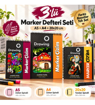 DreamArt Galery Marker Çizim Defteri 3'lü Set A5 A4 20x20 cm Spiralli