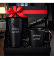 İsme Özel Erkek & Kadın Lüks Hediye Seti - Çelik Termos Bardak Çakmak Kupa - Premium Hediye Paketli