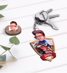 BK Gift Kişiye Özel İsimli Motorcu Çocuk Karikatürlü Ahşap Anahtarlık-1