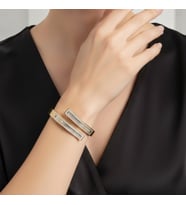 14K Altın Kaplama Paslanmaz Çelik Baget Taşlı İtalyan Tasarım Modern Kelepçe Bileklik