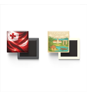 Buzdolap Magnetleri - Tonga Bayrağı ve Paper Cut Tema - 2'li Set Magneti