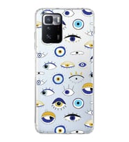 PrintiFy Xiaomi Poco X3 GT ile Uyumlu 1mm Slim Fit Nazar Boncuğu 2 Baskılı Şeffaf  Kılıf
