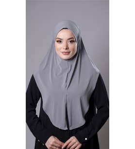 Gri Pratik Hazır Geçmeli Tesettür Eşarp Sandy Kumaş Yırtmaçlı Düz Hijab 2310_15