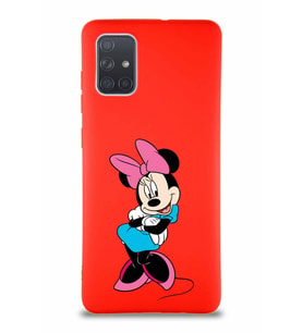 Samsung Galaxy A71 Soft Premier Kapak Minnie Mouse-D Tasarımlı Silikon Kılıf - Kırmızı (Şeffaf)