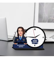 Kadın Hostese Hediye Karikatürlü MDF Masa Saati