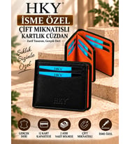 HKY İsme Özel Hakiki Deri Çift Mıknatıslı Erkek Cüzdan Kartlık – Çok Bölmeli İnce Tasarım