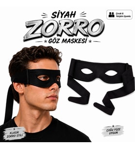 Siyah Zorro Göz Maskesi – Bağlamalı Parti ve Kostüm Aksesuarı