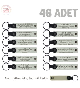 Kına Gecenizin En Anlamlı Hatırası 46'lı Set, İsim Yazılabilir Hediyelik Anahtarlık, Beyaz & S Kahve