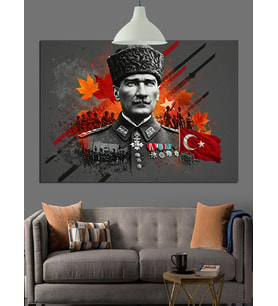 Askeri Üniformalı Mustafa Kemal Atatürk Dekoratif Kanvas - Mdf Ahşap Tablo