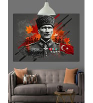 Askeri Üniformalı Mustafa Kemal Atatürk Dekoratif Kanvas - Mdf Ahşap Tablo