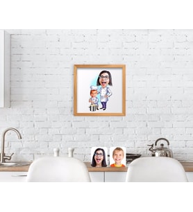 BK Home Anne Oğul Chef Karikatürlü El Yapımı Ahşap Çerçeveli Tablo-1