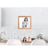 BK Home Anne Oğul Chef Karikatürlü El Yapımı Ahşap Çerçeveli Tablo-1