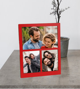 Kişiye Özel 3 Fotoğraflı Masaüstü Ahşap Kolaj Çerçeve (Kırmızı)