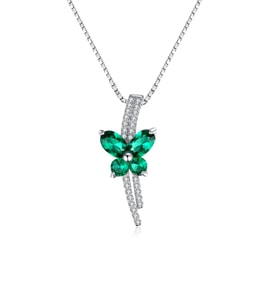 Zümrüt Taşlı Işıltılı Diamond Fiyonk Kelebek Kadın Gümüş Kolye