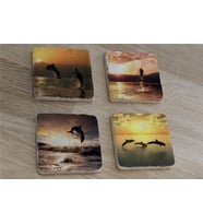 Yunus Balıkları Doğal Taş Bardak Altlığı 4'lü set - Natural Stone Coasters