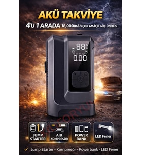 Akü Takviye + Hava Kompresörü (4'ü 1 Arada) 16000mAh