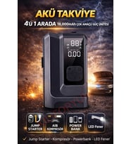 Akü Takviye + Hava Kompresörü (4'ü 1 Arada) 16000mAh