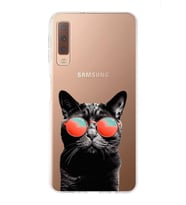 PrintiFy Samsung Galaxy A7 2018 ile Uyumlu 1mm Slim Fit Kedi 3 050d Baskılı Şeffaf  Kılıf