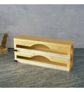 2'li Bambu Streç Folyo Kutusu 34x14x7 cm ( Duvar Montajlı, Çekmece İçi, Tezgah Üstü ) (Ahşap)
