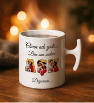 BK Gift Kişiye Özel Fotoğraflı Aşk Tasarımlı Hammer Kulplı Beyaz Kupa Bardak-1, Arkadaşa Hediye, Sevgiliye Hediye, Doğum Günü Hediyesi